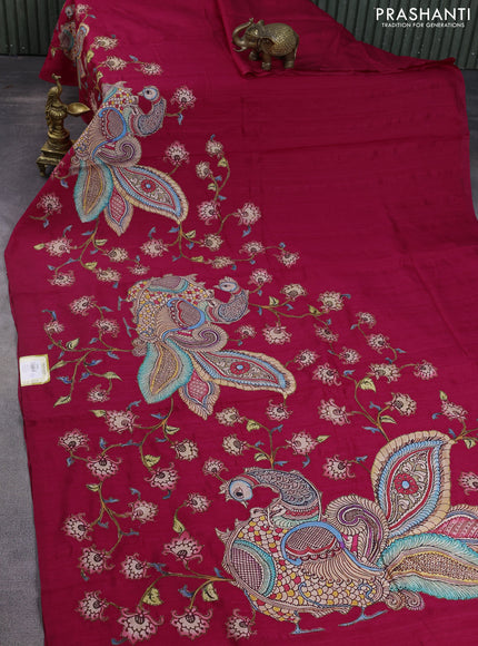 Semi tussar saree pink with kalamkari applique work in borderless style