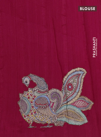 Semi tussar saree pink with kalamkari applique work in borderless style
