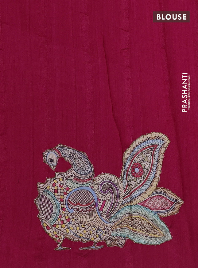 Semi tussar saree pink with kalamkari applique work in borderless style