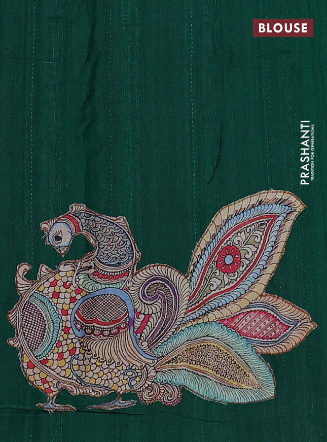 Semi tussar saree green with kalamkari applique work in borderless style
