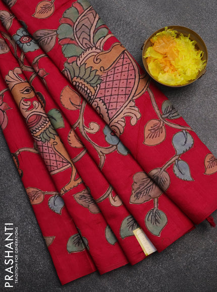 Semi tussar saree pink with kalamkari applique work in borderless style