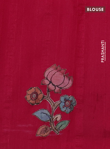 Semi tussar saree pink with kalamkari applique work in borderless style
