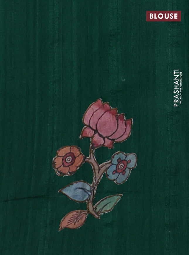 Semi tussar saree green with kalamkari applique work in borderless style