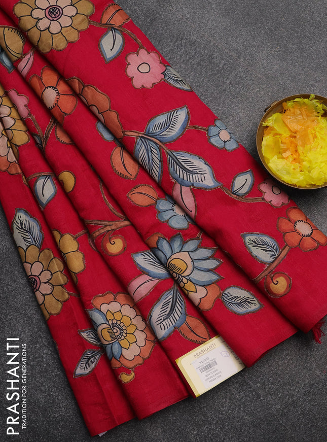 Semi tussar saree pink with kalamkari applique work in borderless style
