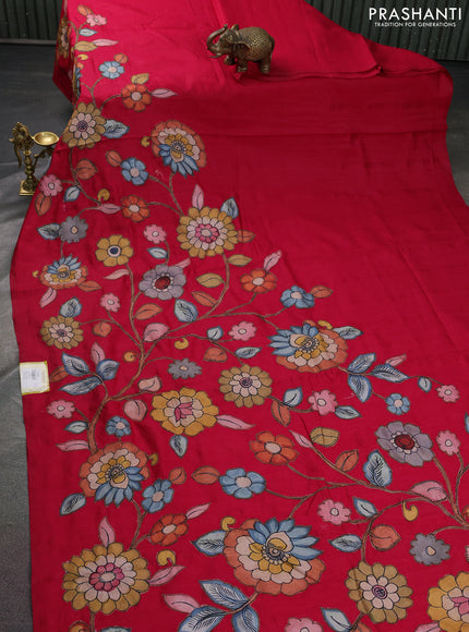 Semi tussar saree pink with kalamkari applique work in borderless style