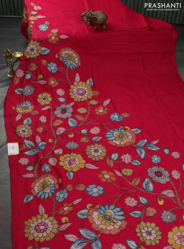 Semi tussar saree pink with kalamkari applique work in borderless style