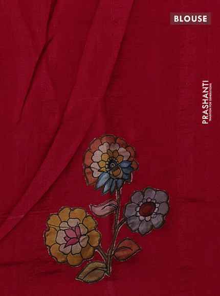 Semi tussar saree pink with kalamkari applique work in borderless style