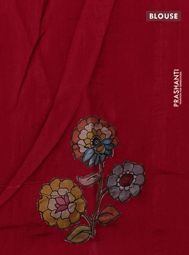 Semi tussar saree pink with kalamkari applique work in borderless style