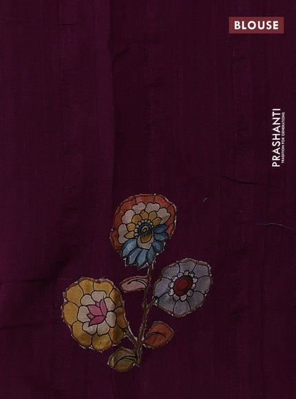 Semi tussar saree purple with kalamkari applique work in borderless style