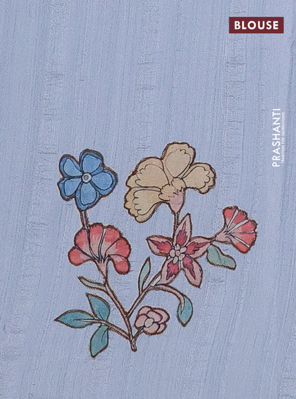 Semi tussar saree pastel grey with kalamkari applique work in borderless style