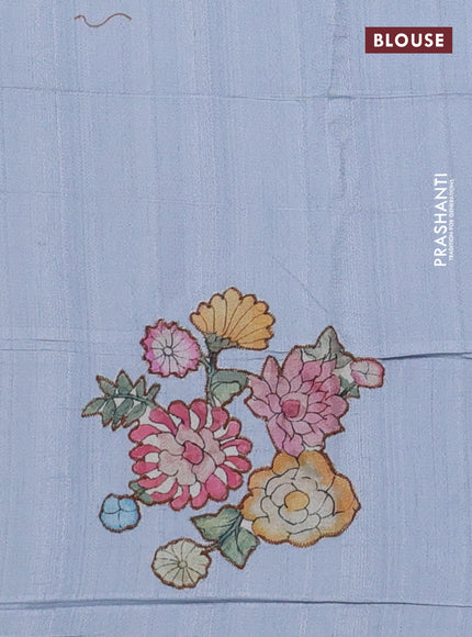 Semi tussar saree pastel grey with kalamkari applique work in borderless style