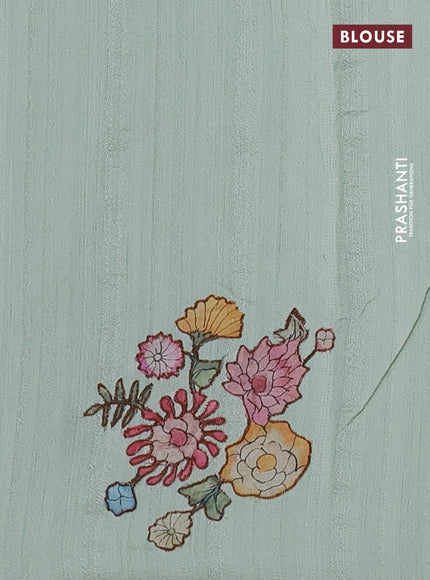 Semi tussar saree pista green with kalamkari applique work in borderless style