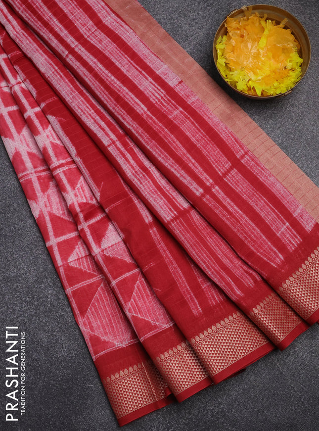 Maheshwari silk cotton saree red with allover shibori prints and thread woven border