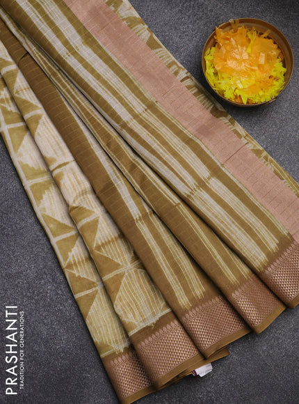 Maheshwari silk cotton saree dark sandal with allover shibori prints and thread woven border