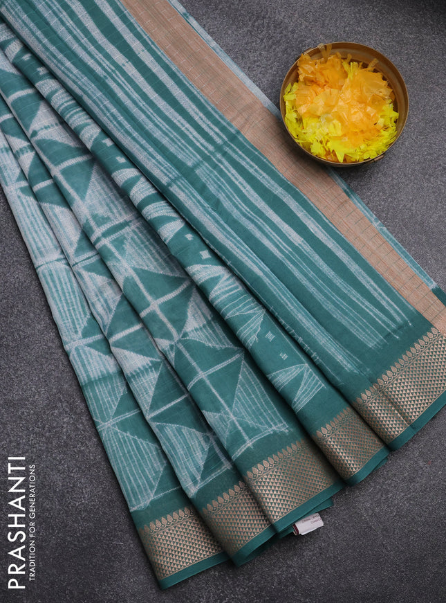 Maheshwari silk cotton saree pastel green with allover shibori prints and thread woven border