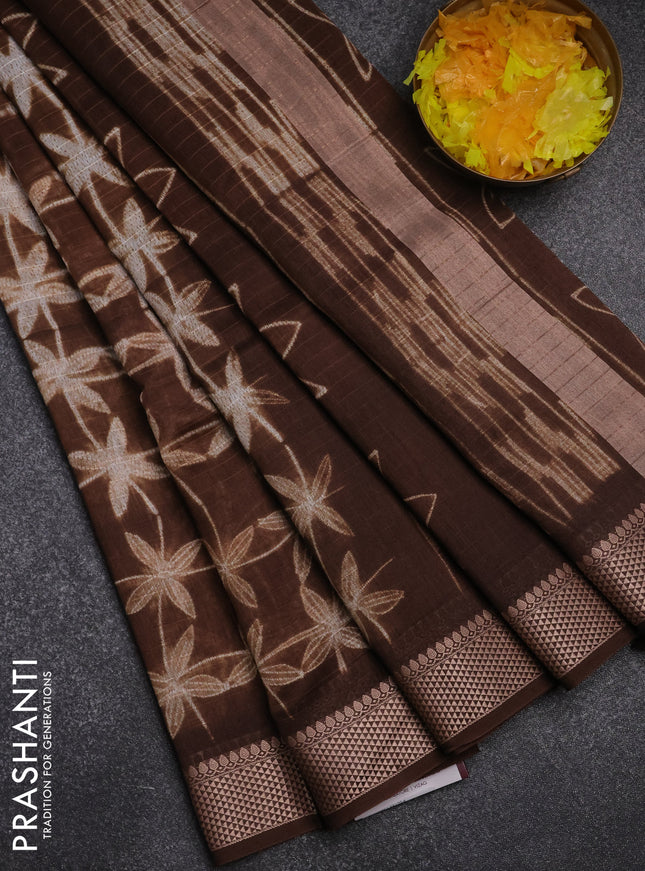 Maheshwari silk cotton saree brown with allover shibori prints and thread woven border