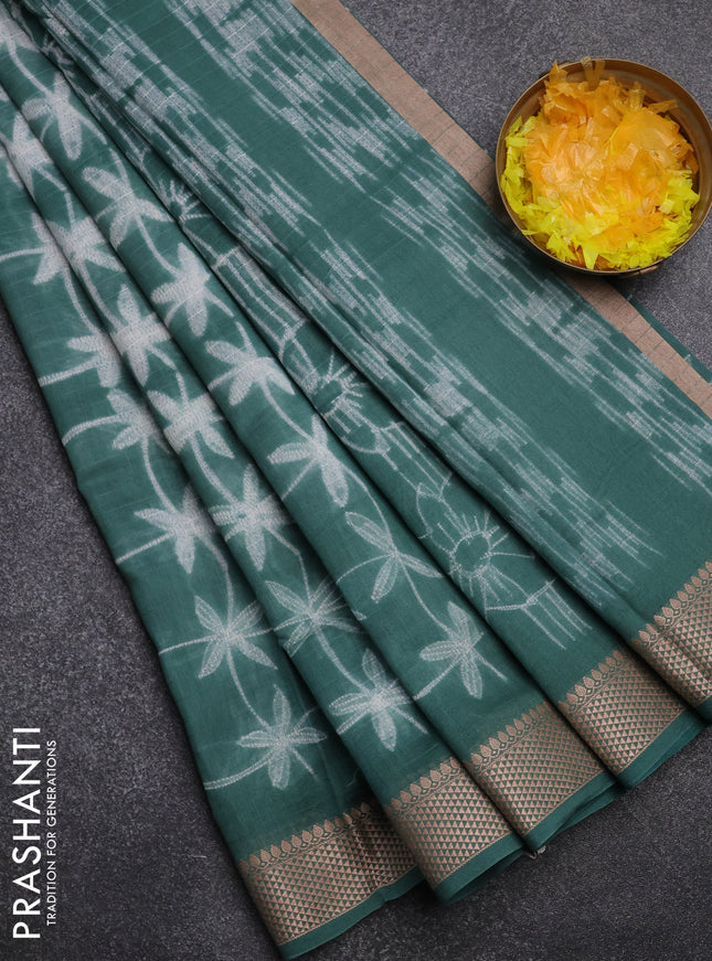Maheshwari silk cotton saree pastel green with allover shibori prints and thread woven border