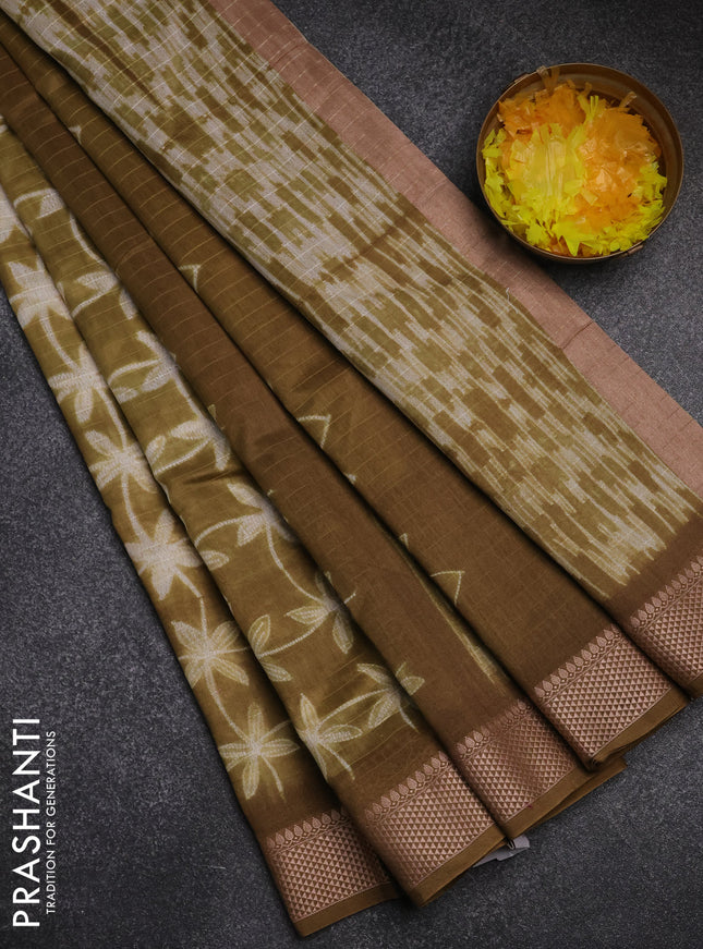 Maheshwari silk cotton saree mehendi green with allover shibori prints and thread woven border