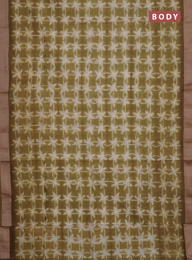 Maheshwari silk cotton saree mehendi green with allover shibori prints and thread woven border