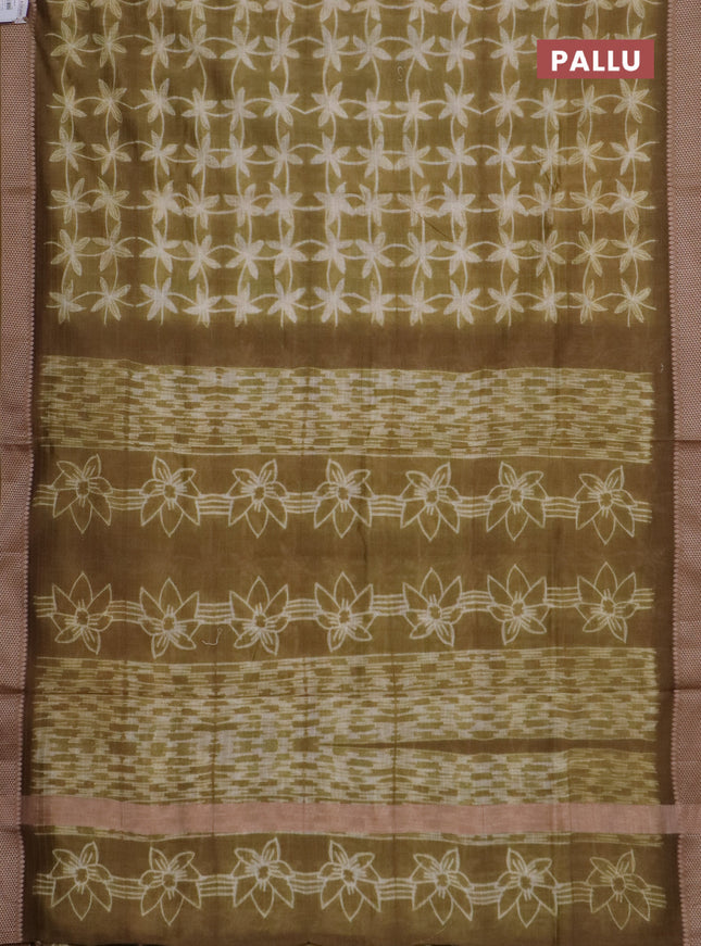 Maheshwari silk cotton saree mehendi green with allover shibori prints and thread woven border