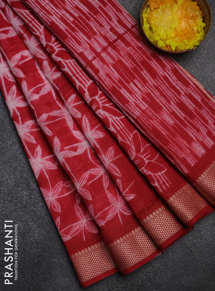 Maheshwari silk cotton saree maroon with allover shibori prints and thread woven border