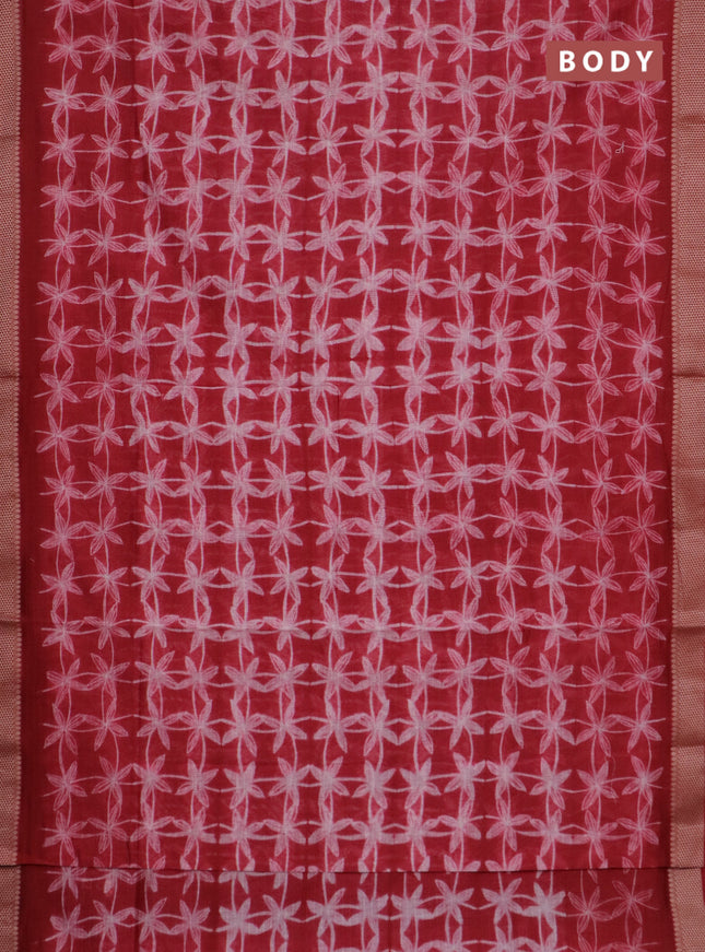 Maheshwari silk cotton saree maroon with allover shibori prints and thread woven border