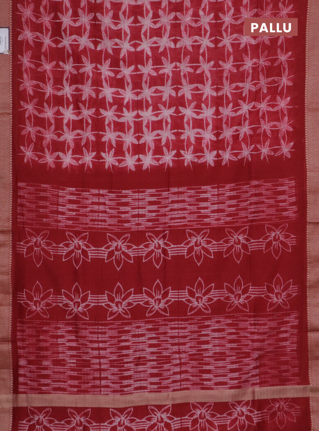 Maheshwari silk cotton saree maroon with allover shibori prints and thread woven border