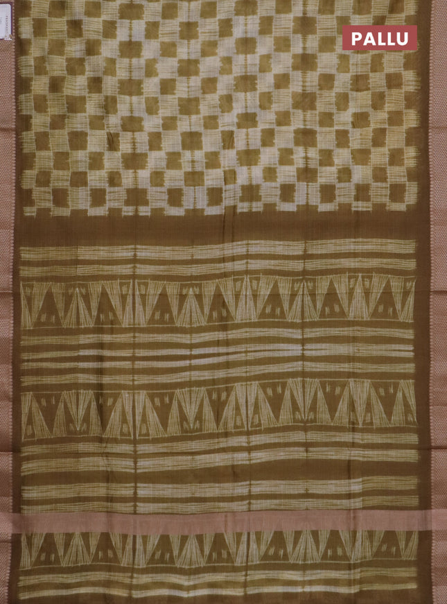 Maheshwari silk cotton saree mustard green shade with allover shibori prints and thread woven border