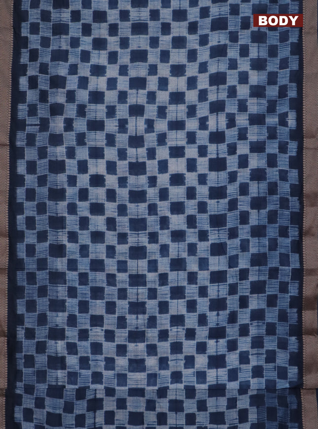 Maheshwari silk cotton saree dark peacock blue with allover shibori prints and thread woven border