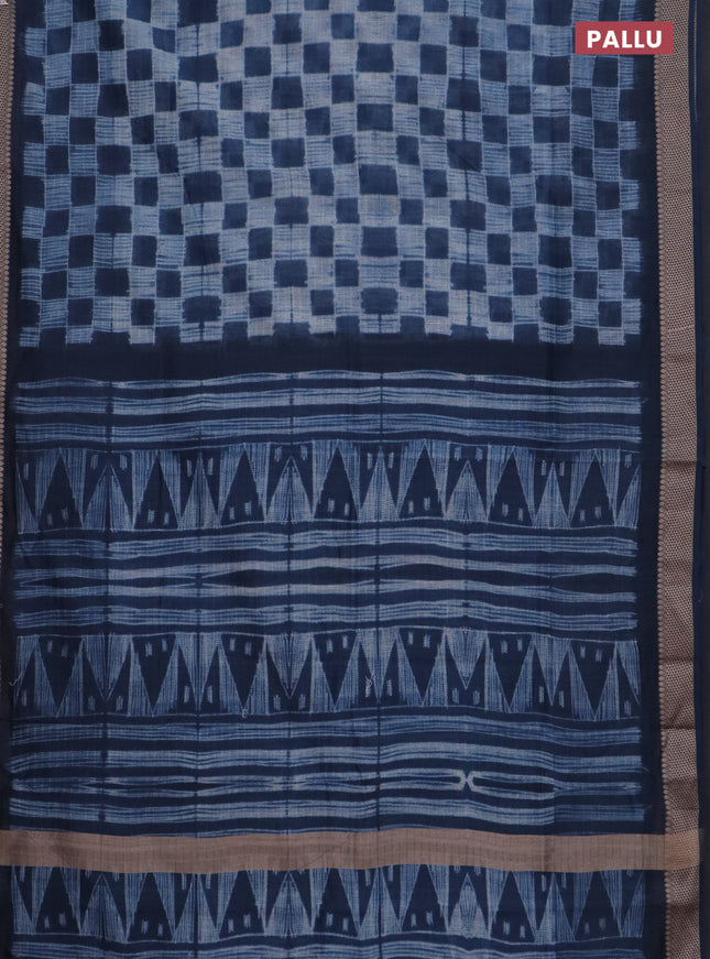 Maheshwari silk cotton saree dark peacock blue with allover shibori prints and thread woven border