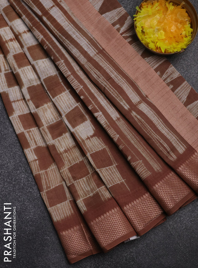 Maheshwari silk cotton saree brown with allover shibori prints and thread woven border