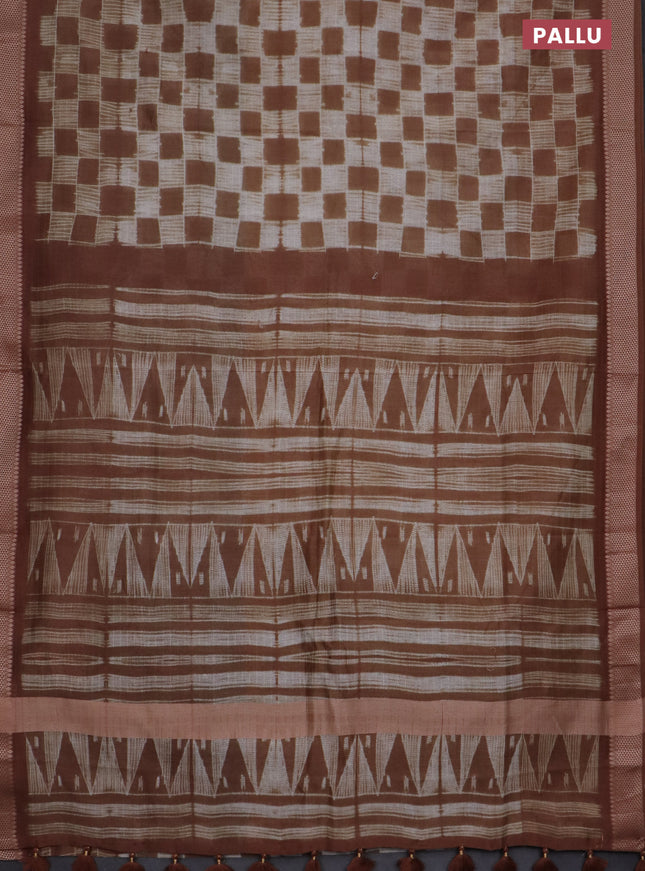 Maheshwari silk cotton saree brown with allover shibori prints and thread woven border