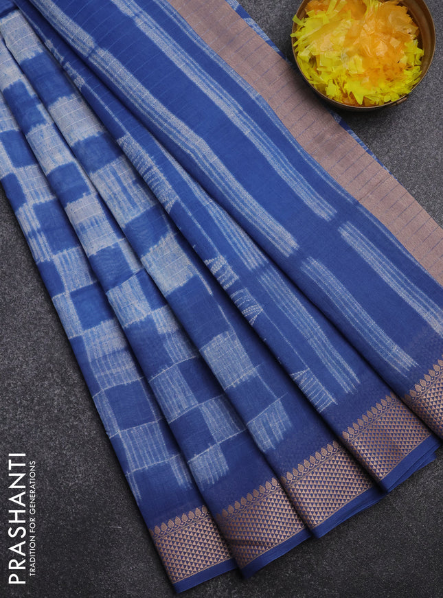 Maheshwari silk cotton saree blue with allover shibori prints and thread woven border