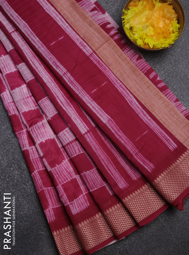 Maheshwari silk cotton saree dak magenta pink with allover shibori prints and thread woven border