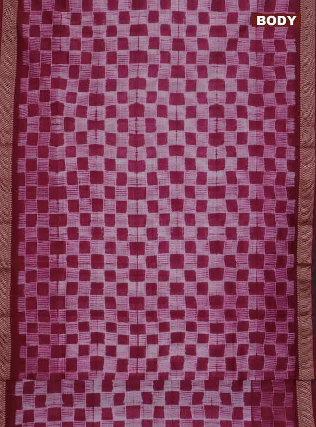 Maheshwari silk cotton saree dak magenta pink with allover shibori prints and thread woven border