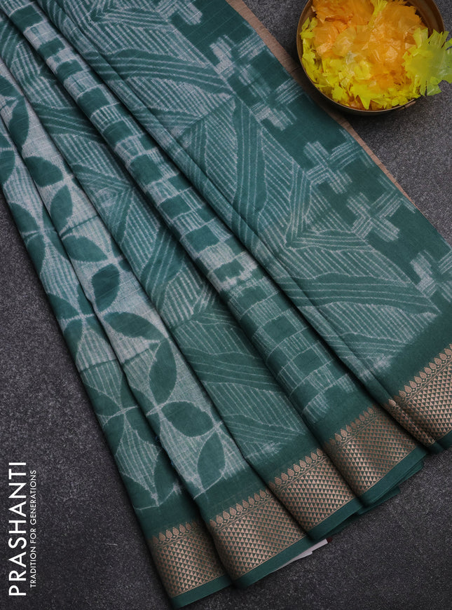 Maheshwari silk cotton saree pastel green with allover shibori prints and thread woven border
