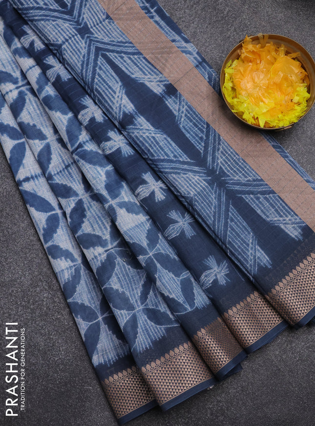 Maheshwari silk cotton saree peacock blue with allover shibori prints and thread woven border