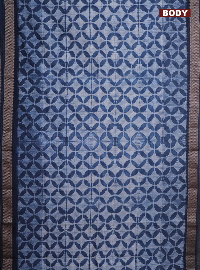 Maheshwari silk cotton saree peacock blue with allover shibori prints and thread woven border