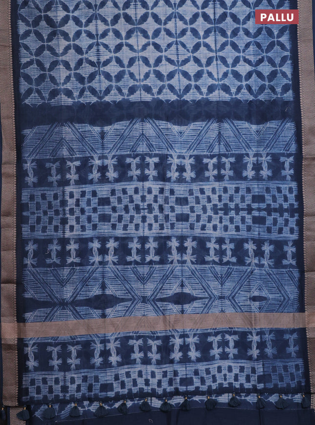 Maheshwari silk cotton saree peacock blue with allover shibori prints and thread woven border
