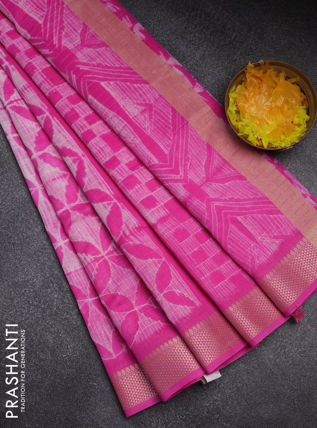 Maheshwari silk cotton saree light pink with allover shibori prints and thread woven border