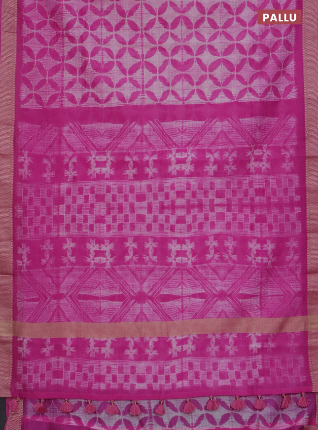 Maheshwari silk cotton saree light pink with allover shibori prints and thread woven border