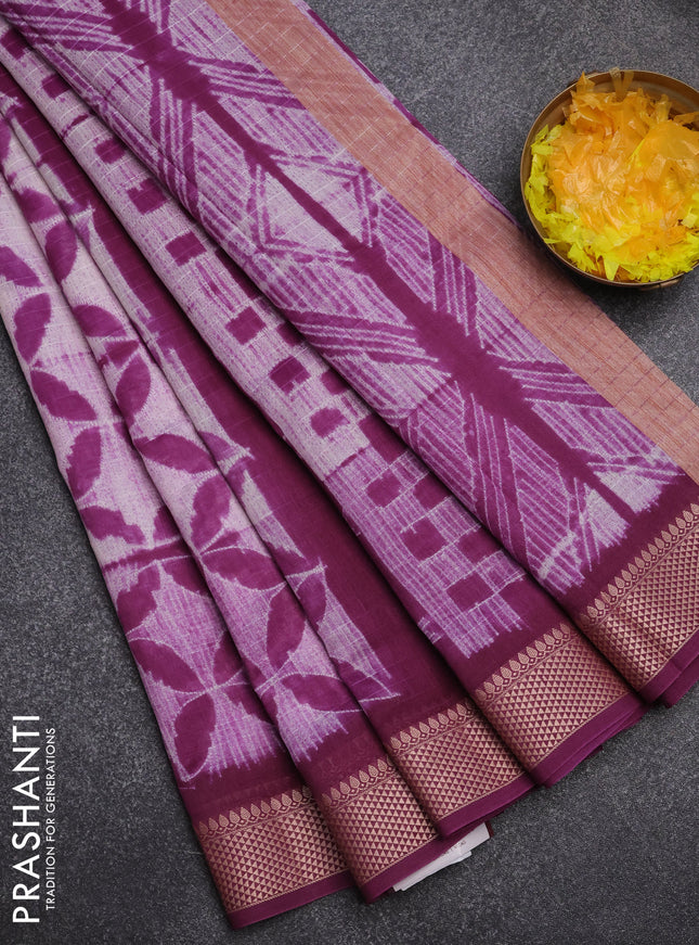 Maheshwari silk cotton saree purple with allover shibori prints and thread woven border