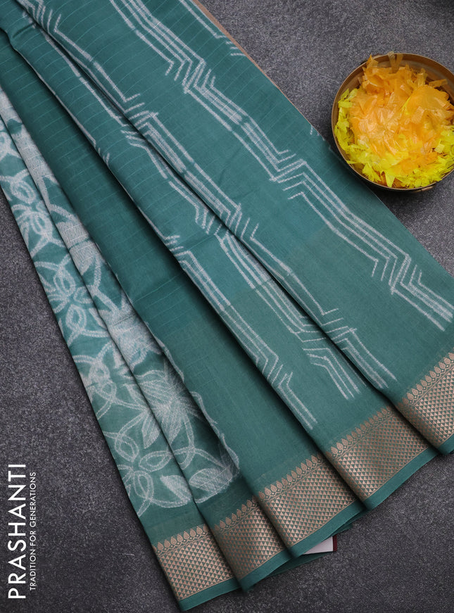Maheshwari silk cotton saree pastel green with allover shibori prints and thread woven border