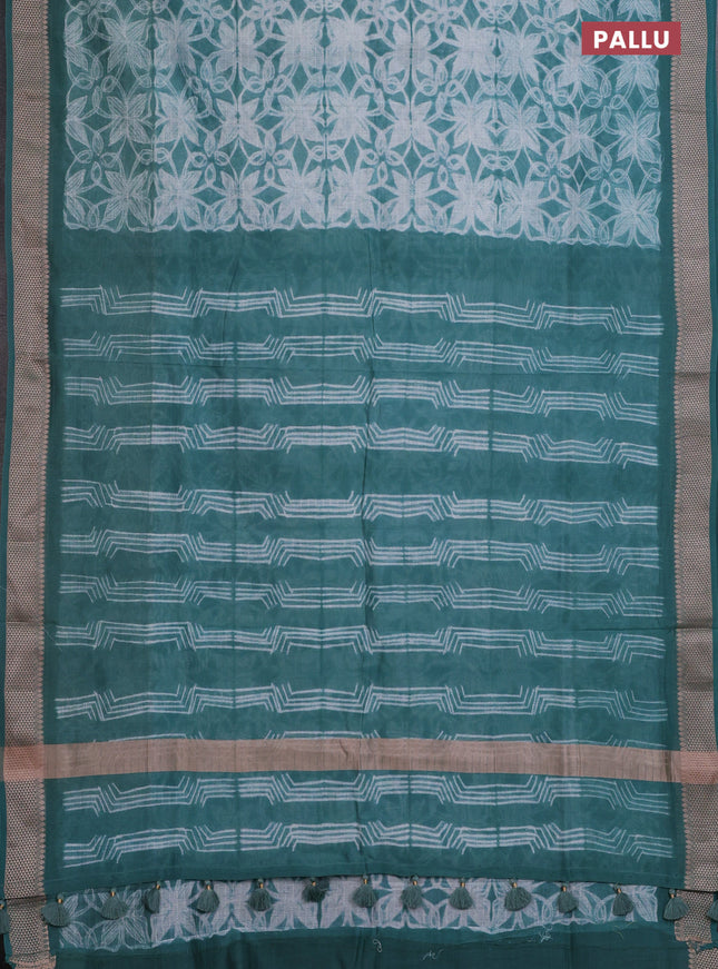 Maheshwari silk cotton saree pastel green with allover shibori prints and thread woven border