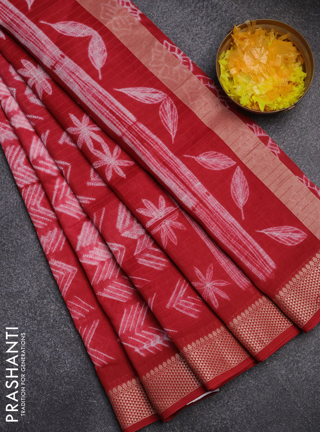 Maheshwari silk cotton saree maroon with allover shibori prints and thread woven border