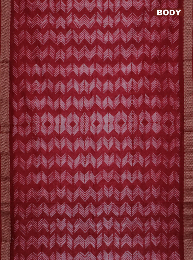 Maheshwari silk cotton saree maroon with allover shibori prints and thread woven border