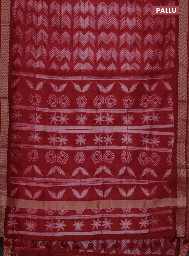 Maheshwari silk cotton saree maroon with allover shibori prints and thread woven border