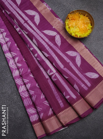 Maheshwari silk cotton saree purple with allover shibori prints and thread woven border