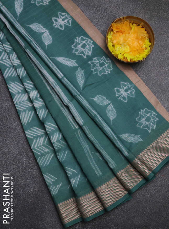 Maheshwari silk cotton saree pastel green with allover shibori prints and thread woven border