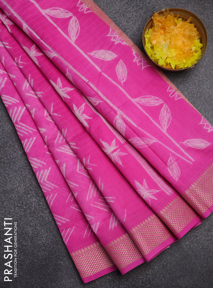 Maheshwari silk cotton saree pink with allover shibori prints and thread woven border